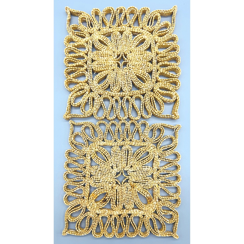 Vintage Woven Straw Raffia‎ Square Trivet Tan Boho 7.5 inch Set of 2